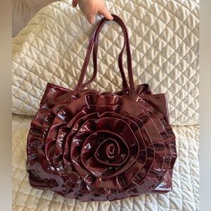 Elegant Burgundy Floral Tote Bag